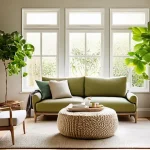 리빙코디네이터 실기 시험 체크리스트 - **Prompt:** A serene and inviting living room designed with biophilic principles. The space is fille...