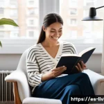 리빙코디네이터 산업별 직무 사례 - **Prompt:** A serene and impeccably organized reading nook in a modern apartment, bathed in soft, na...